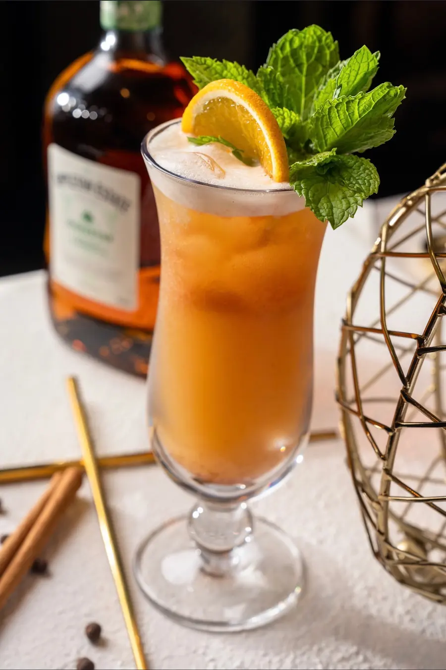 Rum punch with orange and fresh mint