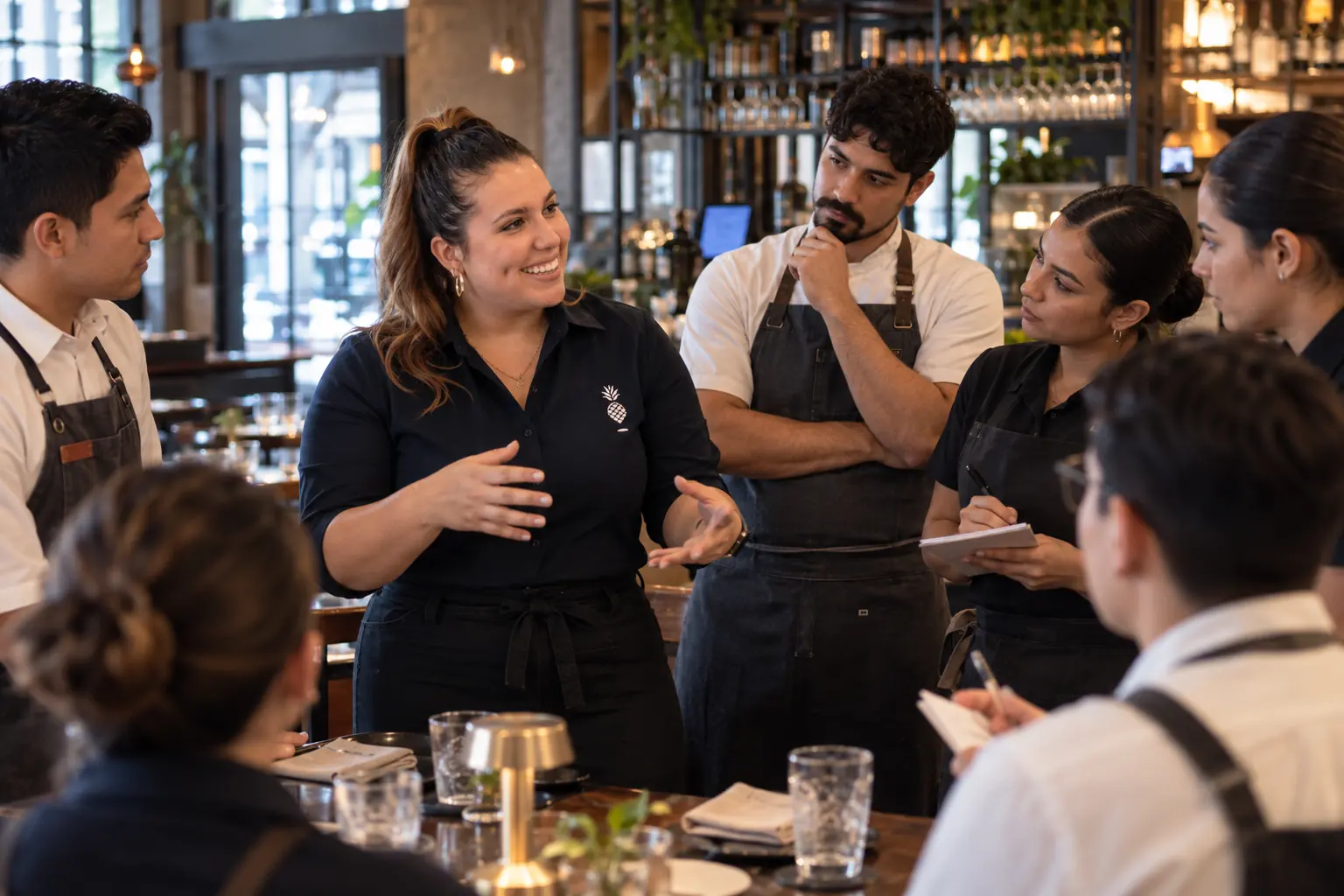 Entrenamiento con el equipo de un restaurante